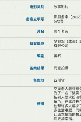 文牧野公司将拍新片《两个老头》 儒意影视立项《我与爱同谋》三部系列电影