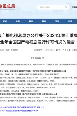 广电总局公布2024年第四季度全国国产电视剧发行许可情况
